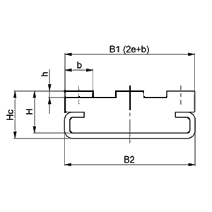 Технический чертеж направляющей CT-Triplex с размерами С-образного стального профиля и каналов под цепь